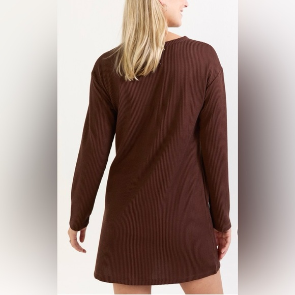 Lucy Rib Knit Shift Mini Dress Brown S - Picture 7 of 9